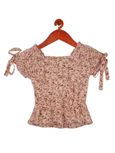 Tiny Girl Peach-Coloured Floral Print Top