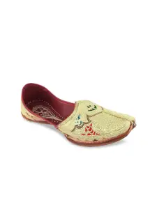 Hulya Men Gold-Toned Hand Embroidered Leather Mojaris