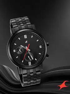 Fastrack Men Black Brass Dial & Bracelet Style Straps Analogue Wrist Watch