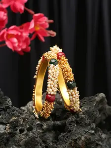 YouBella Women Pack of 2 Gold Plated & Green Studded Bangles
