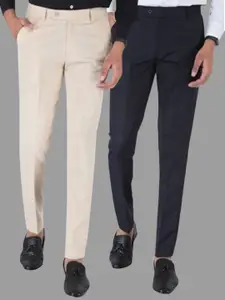 Srey trends Men Pack of 2 Cream-Coloured & Dark Blue Smart Slim Fit Trousers