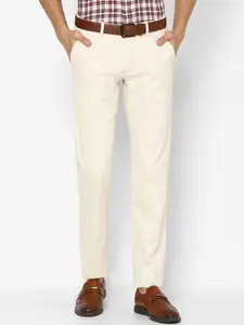 Louis Philippe Sport Louis Philippe Sport Men Cream-Coloured Slim Fit Trousers 100% Cotton
