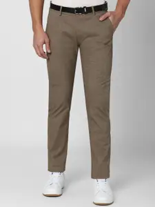Peter England Casuals Men Brown Textured Slim Fit Trousers