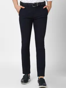 V Dot Men Navy Blue Slim Fit Cotton Trousers