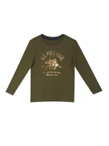 U.S. Polo Assn. U S Polo Assn Boys Green Typography Printed Long Sleeve Round Neck Regular T-shirt