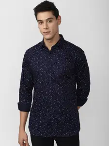 V Dot Men Navy Blue Slim Fit Printed Casual Shirt
