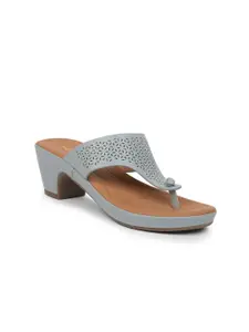 Liberty Grey Textured Block Sandals with Laser Cuts