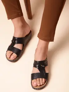 Liberty Black Textured Platform Heels with Laser Cuts