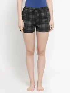 Boston Club Women Green & Black Printed  Pure Cotton Lounge Shorts