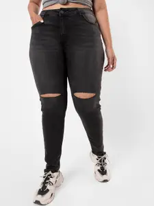 Instafab Plus Plus Size Women Black Jean Skinny Fit Slash Knee LightFade Stretchable Jeans