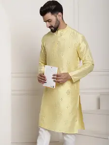 SOJANYA Men Yellow Embellished Mirror Work Kurta