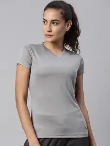 LAYA Women Grey V-Neck Training or Gym Sports T-shirt