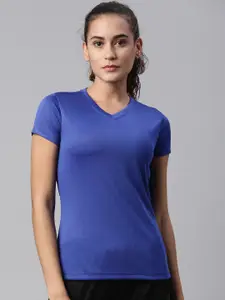 LAYA Women Blue V-Neck Sports T-shirt