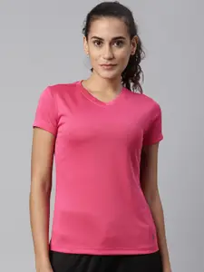 LAYA Women Pink V-Neck Sports T-shirt