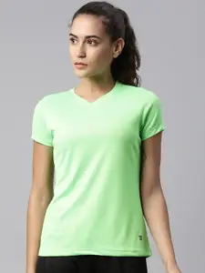 LAYA Women Green V-Neck Training or Gym Sports T-shirt
