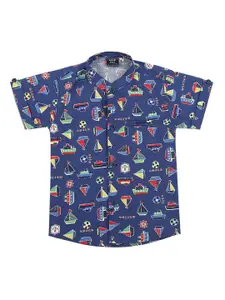 Actuel Infant Boys Blue Printed Pure Cotton Casual Shirt
