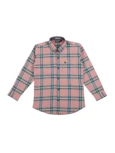 Actuel Boys Peach-Coloured Tartan Checks Checked Pure Cotton Casual Shirt