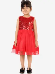 KidsDew Girls Red Sequin Embellished Fit & Flare Dress