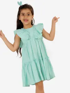 KidsDew Girls Green Solid A-Line Cotton Dress
