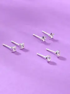Accessorize London Set of 3 925 Pure Sterling Silver Geometric Shaped Stud Earrings