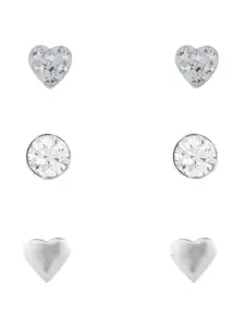 Accessorize London Women 925 Pure Sterling Silver (Set of 3) Heart Sparkle Stud Earrings
