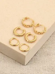 Accessorize Pack of 3 Women Gold-Toned Mixed Size Circular Hoop Earrings