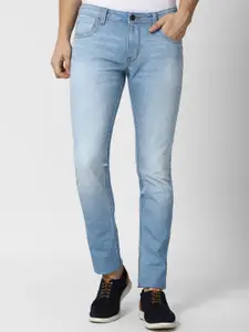 Peter England Casuals Men Blue Slim Fit Heavy Fade Crop Jeans