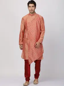 VASTRAMAY Men Pink Layered Kurta with Churidar