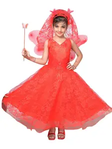 ahhaaaa Girls Red Net Maxi Costume Party Dress