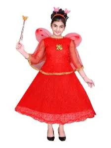 ahhaaaa Girls Red Net A-Line Angel Costume Party Dress