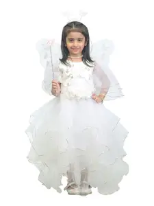 ahhaaaa Girls White Solid Net Maxi Dress