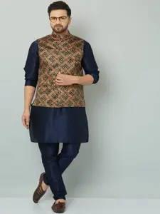 Kaifoo Men Navy Blue & Mustard Kurta with Pyjamas