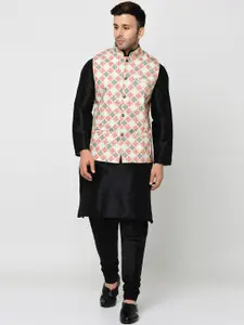 Kaifoo Men Black Kurta with Churidar & with Nehru Jacket