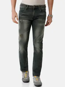 Voi Jeans Men Green Slim Fit Mildly Distressed Heavy Fade Jeans