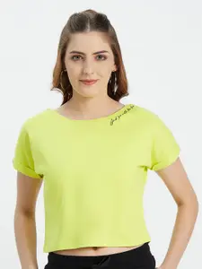 EDRIO Lime Green Short Sleeves Pure Cotton Knitted Crop Top