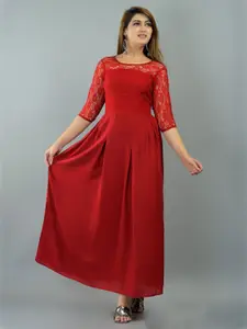 IQRAAR Women Red Solid Fit & Flare Dress