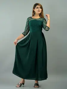 IQRAAR Green Lace Fit & Flare Maxi Dress