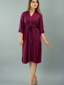 IQRAAR Purple Waist Tie-Up Fit And Flare Dress