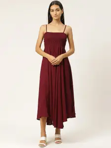 IQRAAR Women Burgundy Solid Fit And Flare Dress