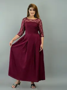 IQRAAR Women Burgundy Maxi Dress