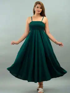 IQRAAR Green Smocked Maxi Dress