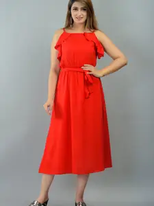 IQRAAR Women Red Solid Fit And Flare Dress