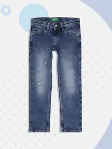 United Colors of Benetton Boys Navy Blue Mildly Distressed Heavy Fade Cotton Jeans