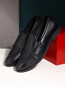 Apsis Men Black Solid Formal Monks Shoes