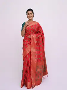 KAJREE Red & Grey Ethnic Motifs Silk Blend Saree