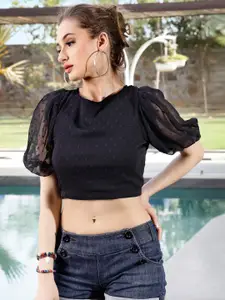 Sera Black Chiffon Styled Back Crop Top
