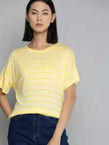 ether Women Striped Drop-Shoulder Sleeves T-shirt