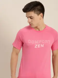 ether Men Pink & White Typography Printed Pure Cotton T-shirt
