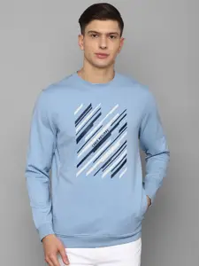 Louis Philippe Sport Men Blue Printed Cotton Pullover Sweatshirt