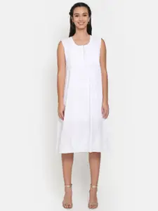 PARAMOUNT CHIKAN White Embroidered Chikankari Cotton A-Line Dress